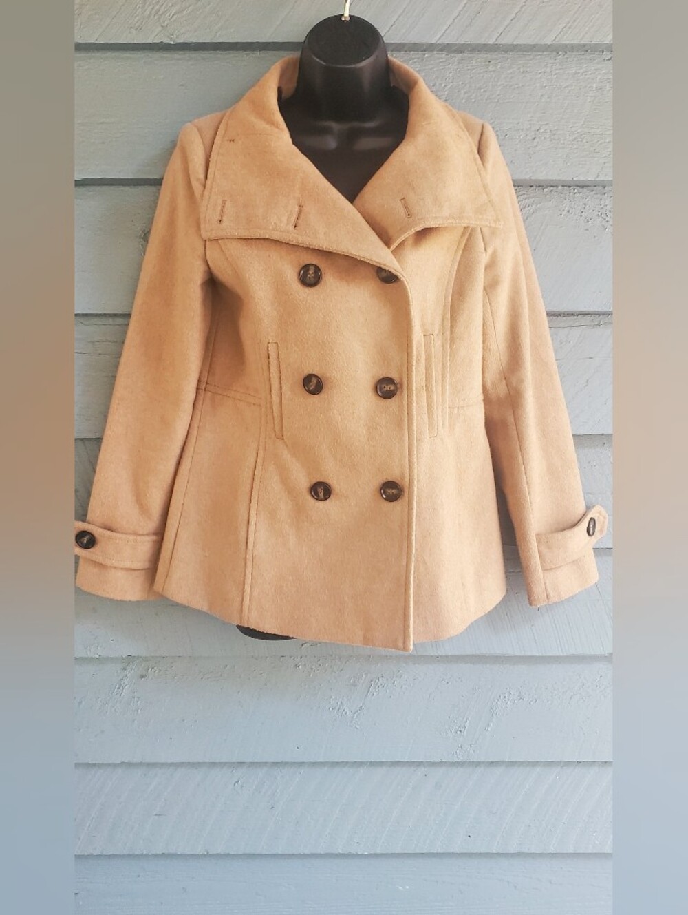 Women's Double-Breasted Camel Peacoat Jacket